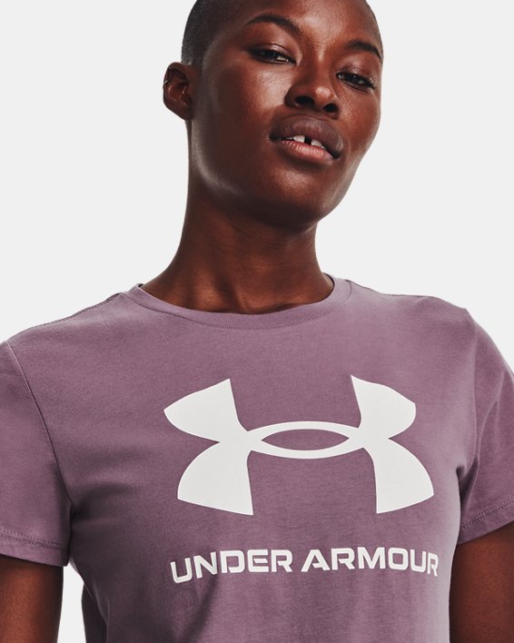 เสื้อแขนสั้น UA Sportstyle Graphic สำหรับผู้หญิง in Purple image number 3